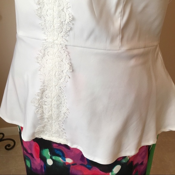 Nicole by Nicole Miller White Lace Peplum Blouse - Picture 5 of 7